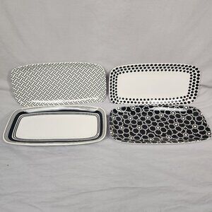 Tar Hong Rectangle Sushi Plates Set of 4 Black White Melamine Dishwasher Safe